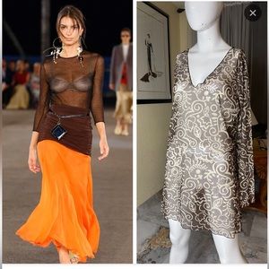 Y2K Plus Size TCM 16 Mesh Sheer Brown Tan Paisley